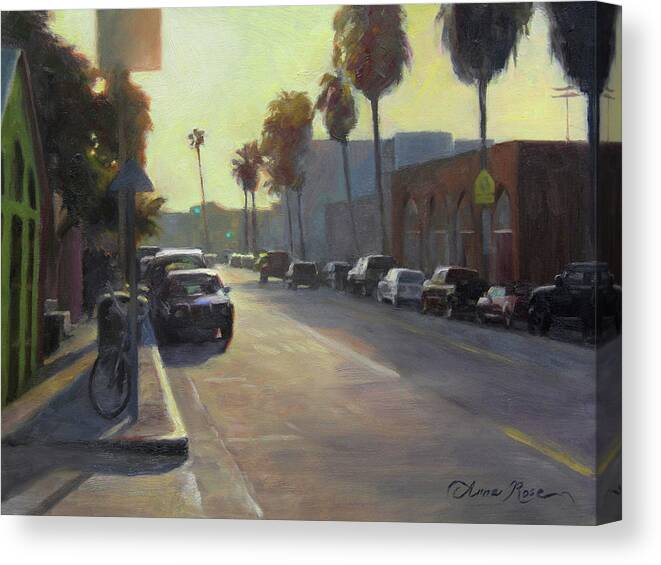 Abbot Kinney Canvas Print featuring the painting Abbot Kinney Sunset by Anna Rose Bain