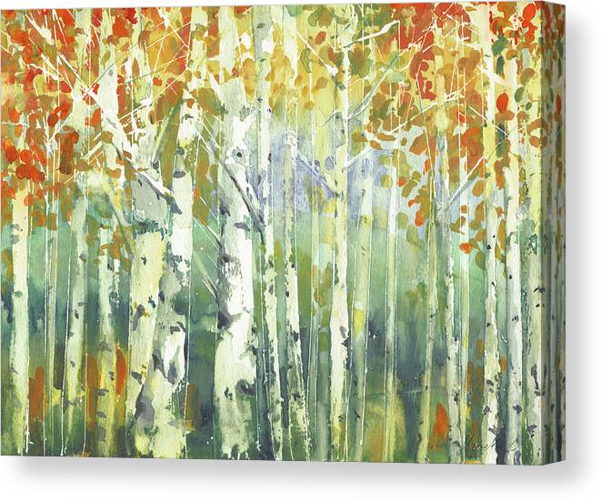 Birch Trees Warm Canvas Print featuring the painting Abstract Birch Trees Warm by Marietta Cohen Art And Design