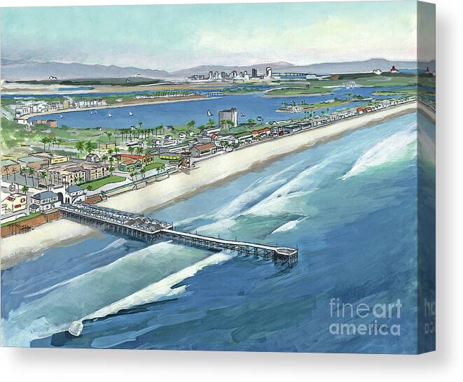 Pacific Beach Canvas Print featuring the painting Pacific Beach to Downtown San Diego California by Paul Strahm
