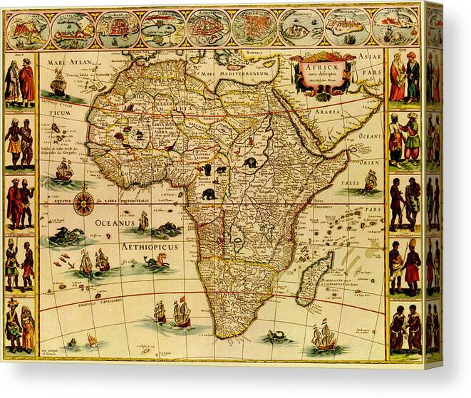 White Background Canvas Print featuring the digital art Antique Africa Map by Nicoolay