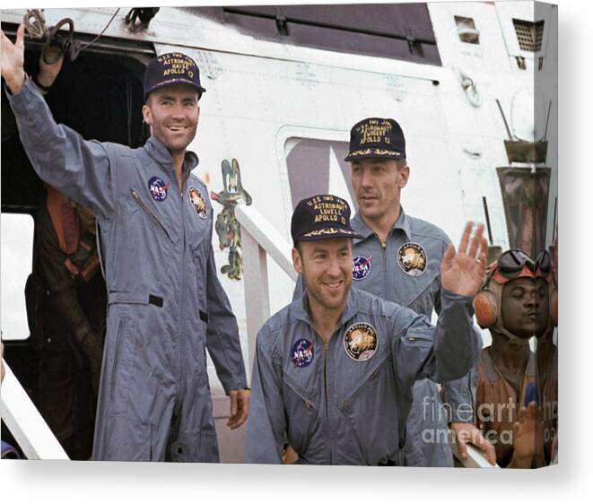People Canvas Print featuring the photograph Astronauts Waving On Their Return by Bettmann