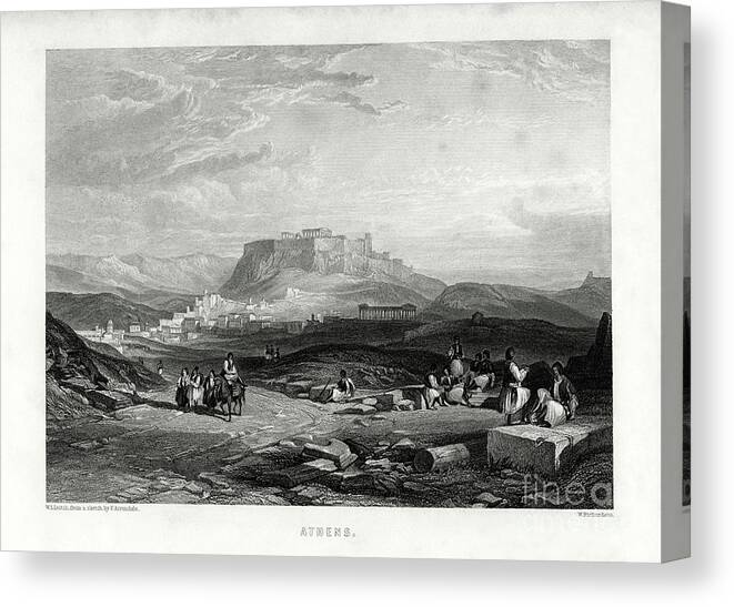 Engraving Canvas Print featuring the drawing Athens, Greece, 1887. Artist W by Print Collector