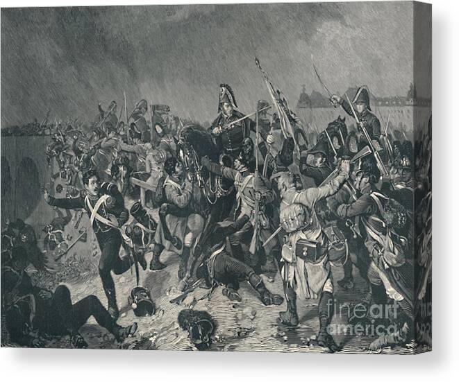 Engraving Canvas Print featuring the drawing Battle At Znaim by Print Collector