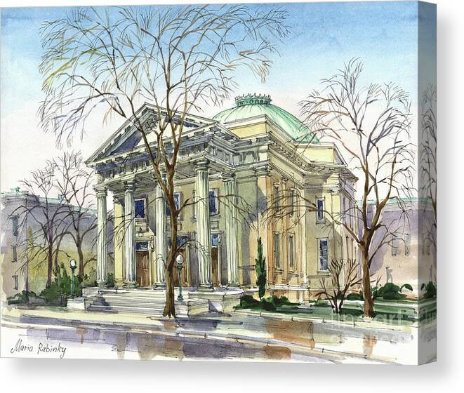 Beth Ahabah; Synagogue; Sunny; Spring; Architecture; Building; Celebrating Jewish Holiday; Jewish; Watercolor; Painting; Maria Rabinky; Rabinky; Rabinsky Canvas Print featuring the painting Beth Ahahah by Maria Rabinky