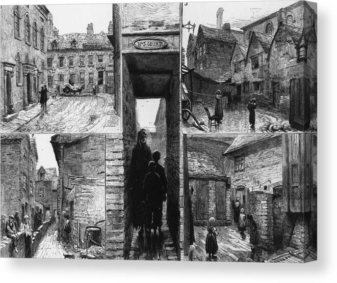 Crowd Canvas Print featuring the digital art Birmingham Slums by Hulton Archive