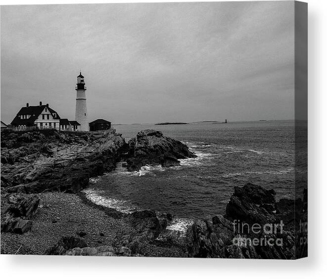 Portland Canvas Print featuring the photograph Black and White Portland Head Lighthouse by Elizabeth M