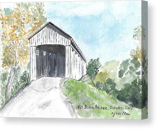 Covered Bridge Canvas Print featuring the painting Black Bridge, Oxford, Ohio by Claudette Carlton