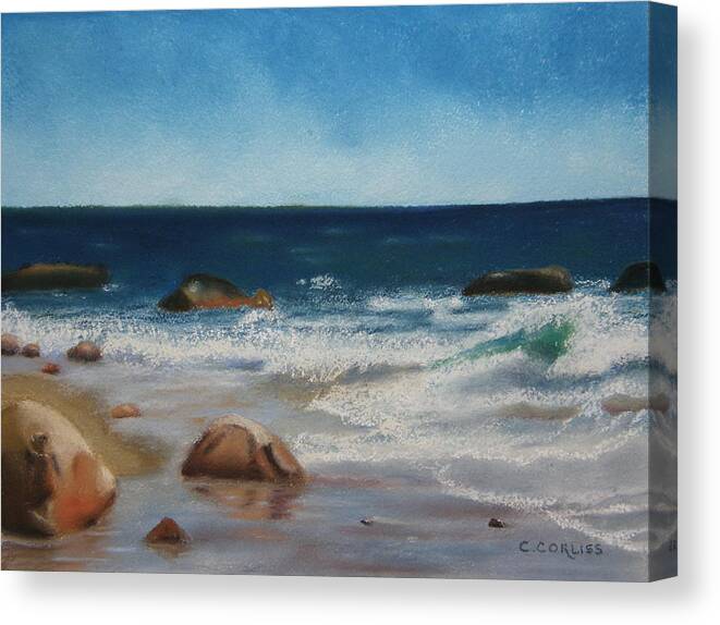 Water Canvas Print featuring the pastel Block Island Surf by Carol Corliss