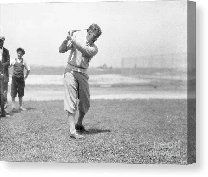 People Canvas Print featuring the photograph Bobby Jones Swinging His Golf Club by Bettmann