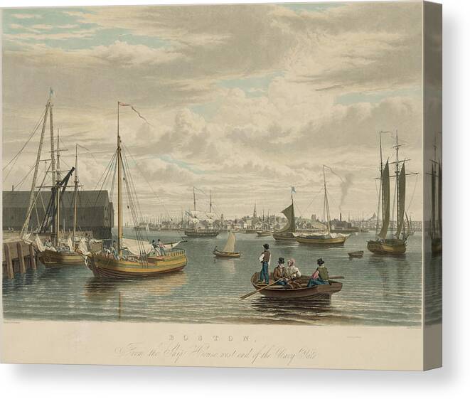 Boston Canvas Print featuring the painting Boston, from the ship house by W.J. Bennett