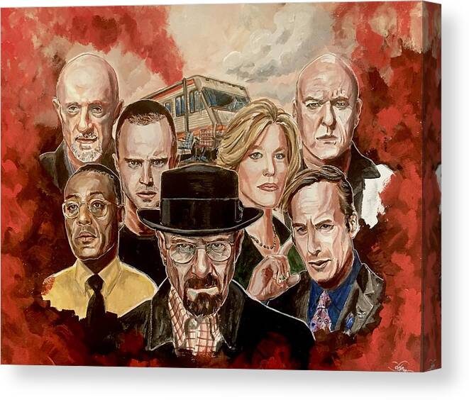 Breaking Bad Canvas Print featuring the painting Breaking Bad Family Portrait by Joel Tesch