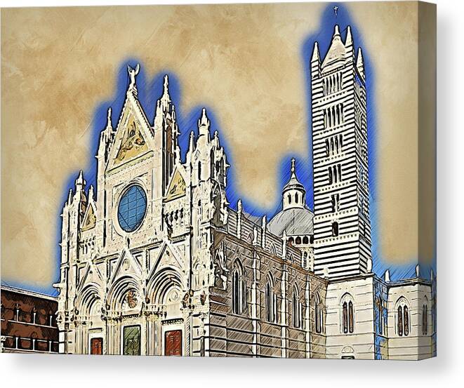 Cathedral Canvas Print featuring the painting Cathedral of Santa Maria Assunta, Siena - 07 by AM FineArtPrints