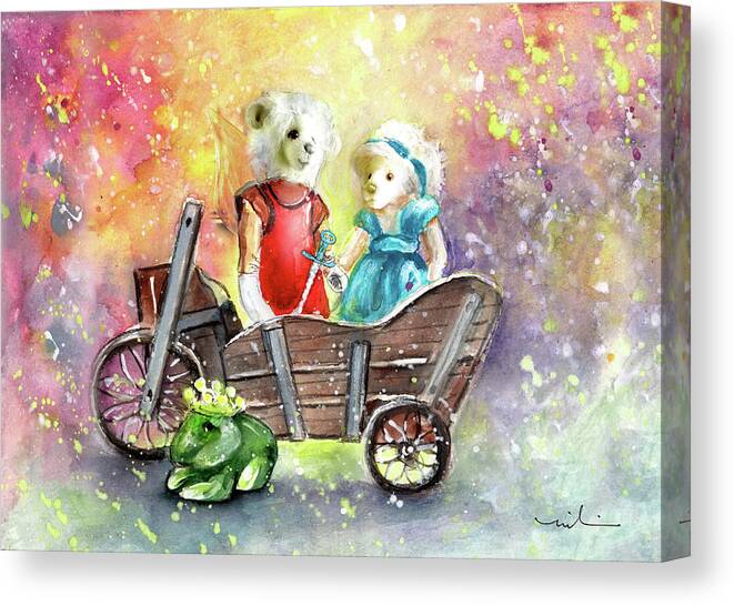 Teddy Canvas Print featuring the painting Charlie Bears King Of The Fairies And Thumbelina by Miki De Goodaboom