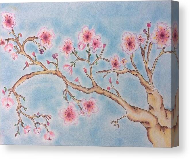 Cherry Canvas Print featuring the pastel Cherry Blossom Branches by Joanna Smith