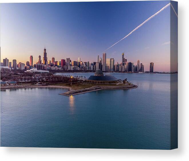 Chicago Canvas Print featuring the photograph Chicago Skyline over Planetarium by Bobby K