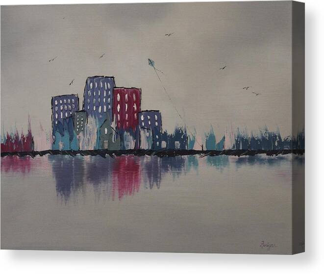 Stylized Impressionism Canvas Print featuring the painting City Flight by Berlynn