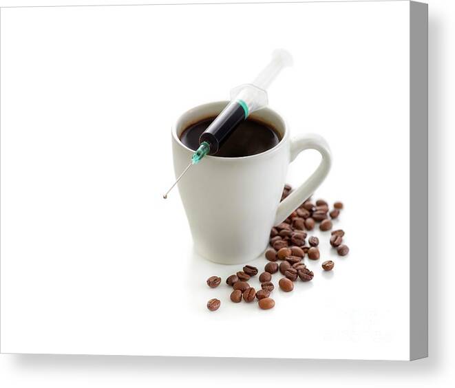 Nobody Canvas Print featuring the photograph Coffee Cup With Beans And A Syringe by Science Photo Library
