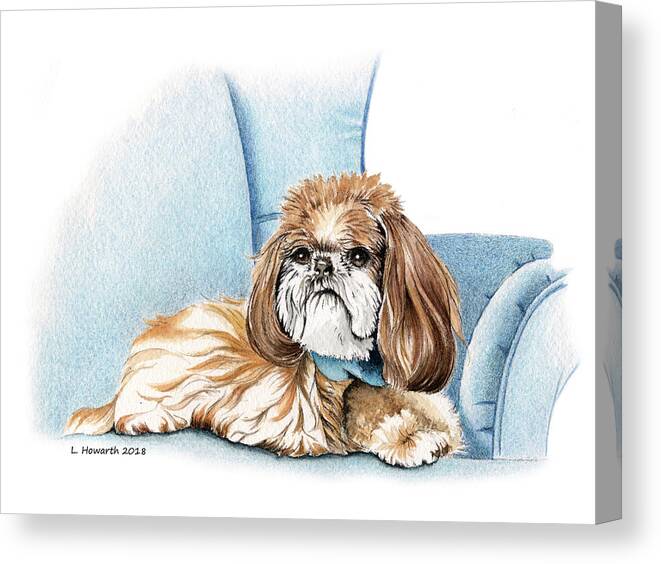 Dog Canvas Print featuring the painting Couch Potato by Louise Howarth