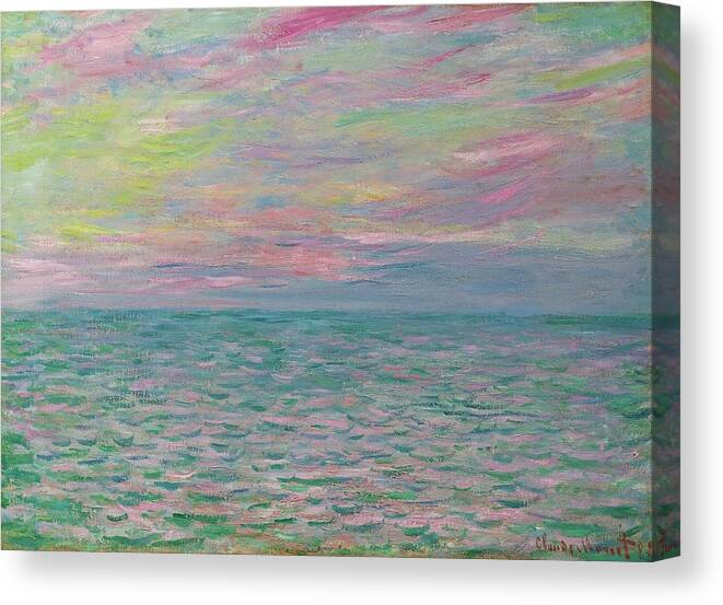 Landscape Canvas Print featuring the painting Coucher De Soleil A Pourville, Pleine Mer by Claude Monet