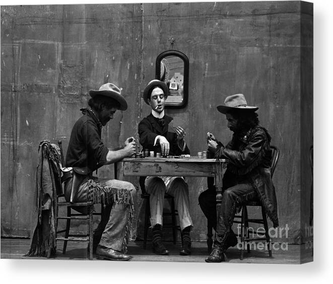 Smoking Canvas Print featuring the photograph Cowboys & City Slicker Playing Cards by Bettmann
