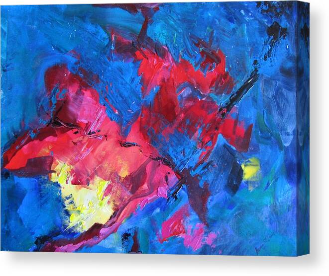Primary Color Glows Canvas Print featuring the painting Crabs in Space by Barbara O'Toole