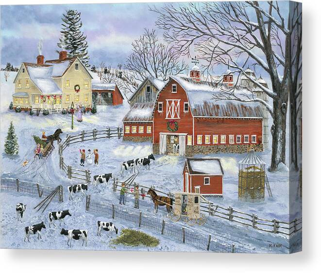 Dairy Farm At Christmas Canvas Print featuring the painting Dairy Farm At Christmas by Bob Fair