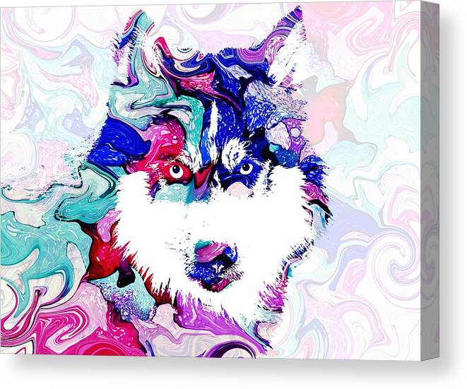 Dog Canvas Print featuring the mixed media Dog 148 Husky by Lucie Dumas