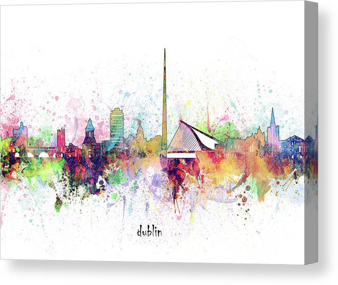 Dublin Canvas Print featuring the digital art Dublin Skyline Artistic by Bekim M