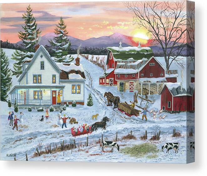 Country & Primitive Canvas Print featuring the painting Duelling Snowmen by Bob Fair
