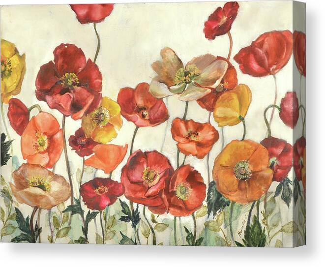 Field Of Poppies Canvas Print featuring the mixed media Field Of Poppies by Marietta Cohen Art And Design