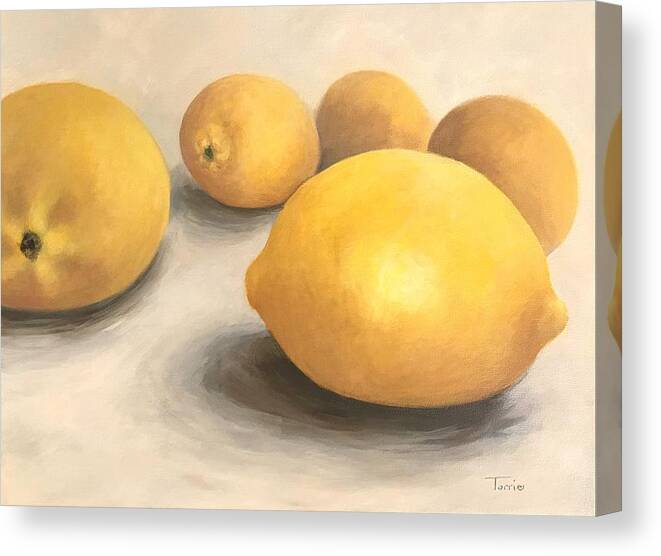 Lemon Canvas Print featuring the painting Five Lemons by Torrie Smiley