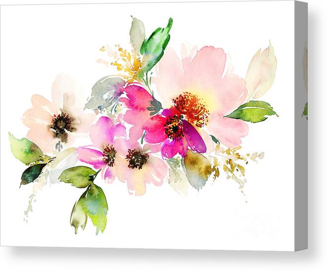 Blank Canvas Print featuring the digital art Flowers Watercolor Illustration Manual by Karma3