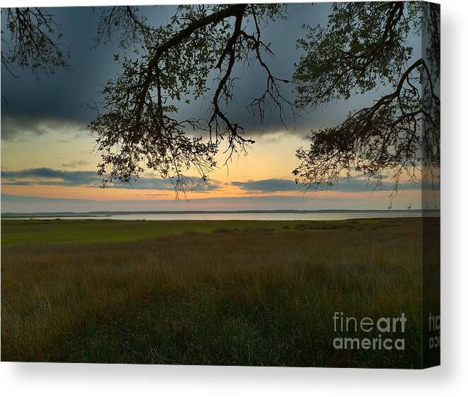 Fort Fisher Canvas Print featuring the photograph Fort Fisher Marsh Sunset by Amy Lucid