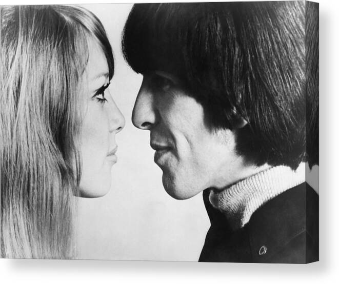 People Canvas Print featuring the photograph Georges Harrison With The Model Pattie by Keystone-france