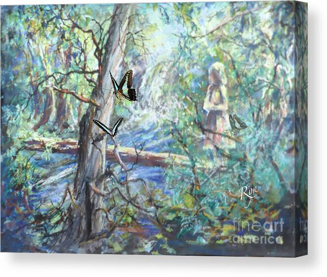 Girl Canvas Print featuring the painting Girl and Butterflies Far North Queensland Rainforest by Ryn Shell