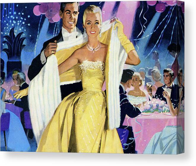 Adult Canvas Print featuring the drawing Glamorous Couple by CSA Images