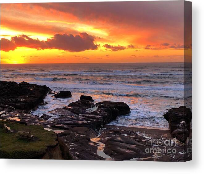 Winter Canvas Print featuring the painting Golden Hour Low Tide by Jeanette French