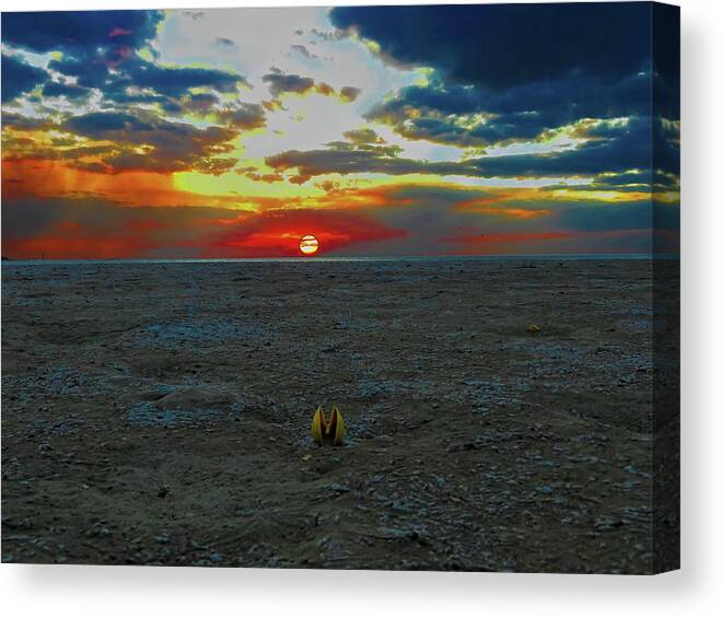 Weipa Canvas Print featuring the photograph Gongbung Beach Sunset And Open Shell by Joan Stratton