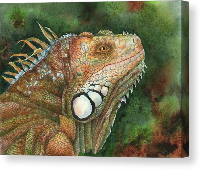Green Iguana Canvas Print featuring the painting Green Iguana by Mindy Lighthipe- Artist Llc