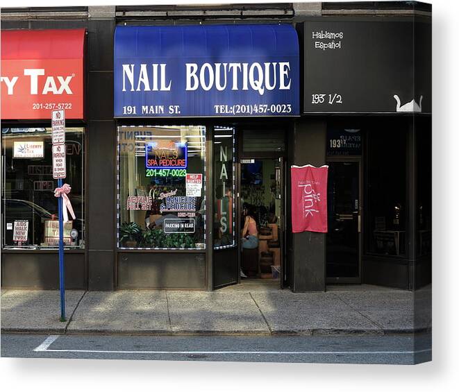 America Canvas Print featuring the photograph Hackensack, NJ - Nail Shop 2018 by Frank Romeo