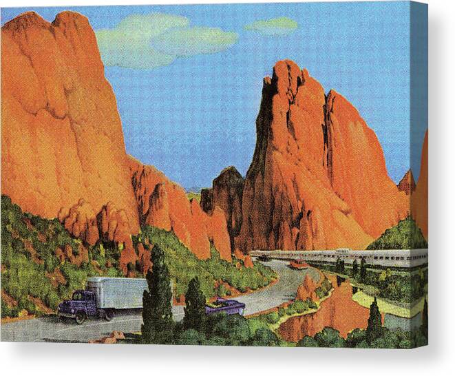 Campy Canvas Print featuring the drawing Highway Running Through a Rock Formation by CSA Images