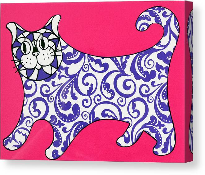 Cat Canvas Print featuring the painting I Am Not A Decorative Object, Pink, 2015, (screen Printing) by Anne Storno