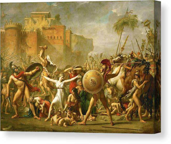 Hersilia Canvas Print featuring the painting Jacques-Louis David, 'The Intervention of the Sabine Women', 1799. ROMULUS. HERSILIE. TITO TACIO. by Jacques Louis David -1748-1825-