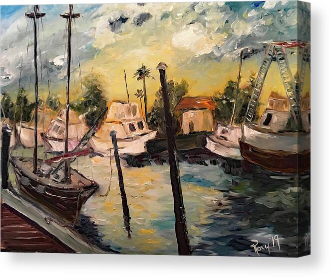 Harbor Canvas Print featuring the painting Jeannes Harbor by Roxy Rich