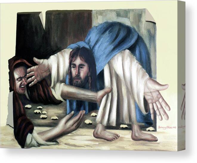 Cubism Canvas Print featuring the painting Jesus And The Old Lady by Anthony Falbo