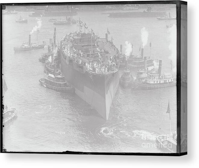 People Canvas Print featuring the photograph Large Ship En Route by Bettmann