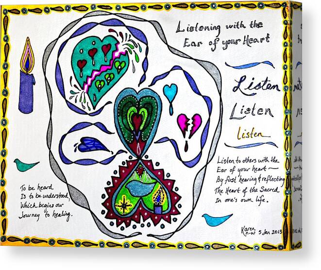 Listen Canvas Print featuring the drawing Listen by Karen Nice-Webb