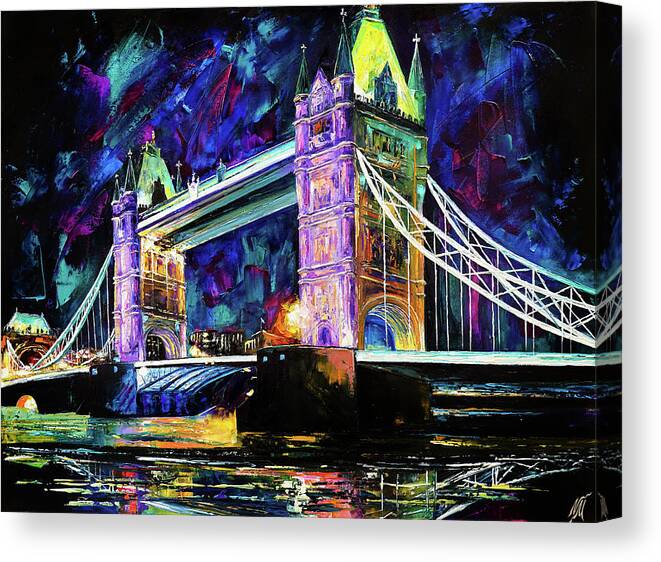 London Tower Bridge At Night Canvas Print featuring the painting London Tower Bridge At Night by Natasha Mylius
