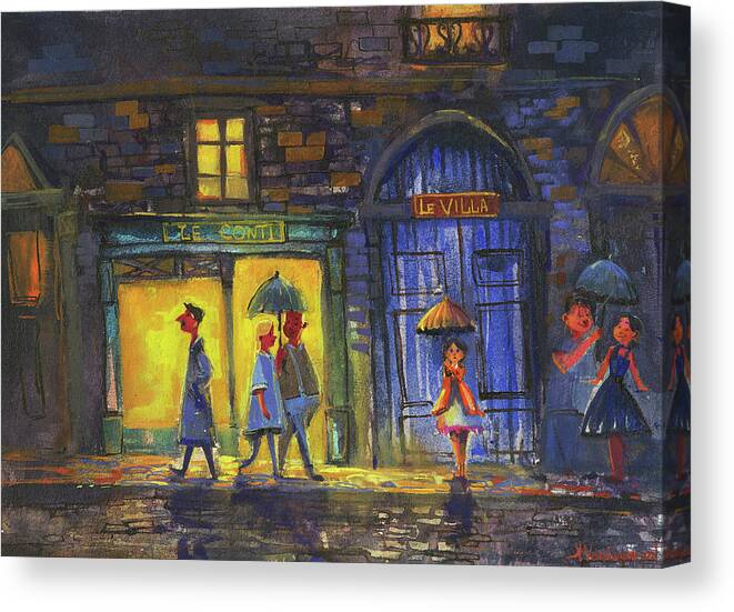 Watercolors Canvas Print featuring the painting Lonely Night Out by Kristina Vardazaryan