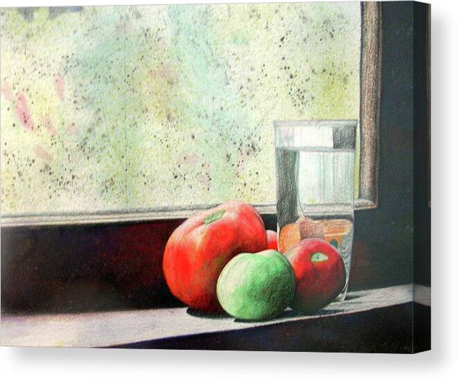 Watercolor Canvas Print featuring the painting Windowsill Tomatoes by Ceilon Aspensen